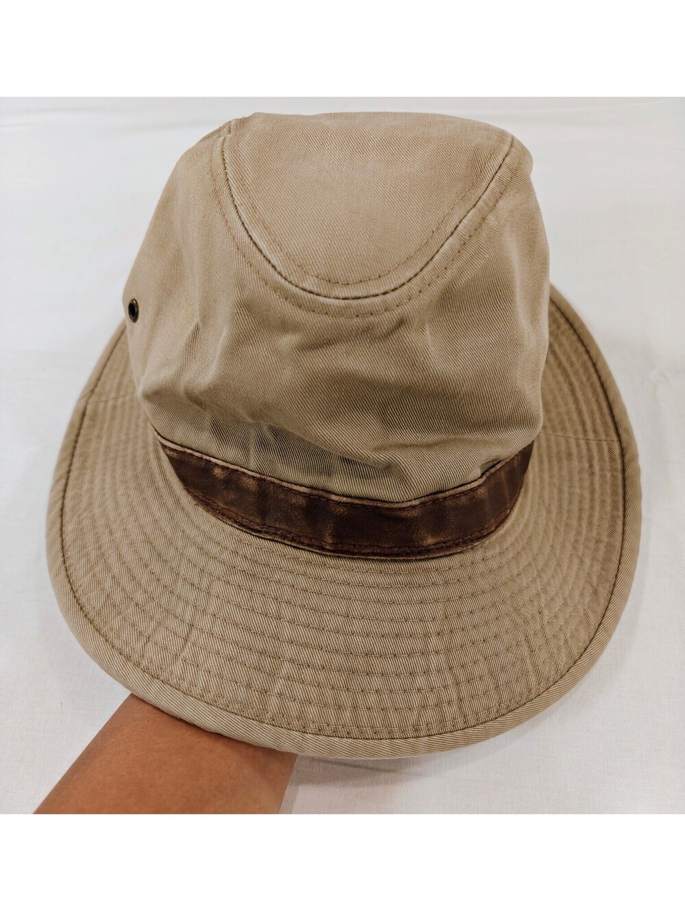 Scala Men's Large Khaki Cotton Outdoor Bucket Hat with Brown Band